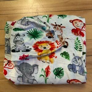 Posh Peanut White Baby Swaddle & Hat With Multicolor Jungle Floral & Lion Print